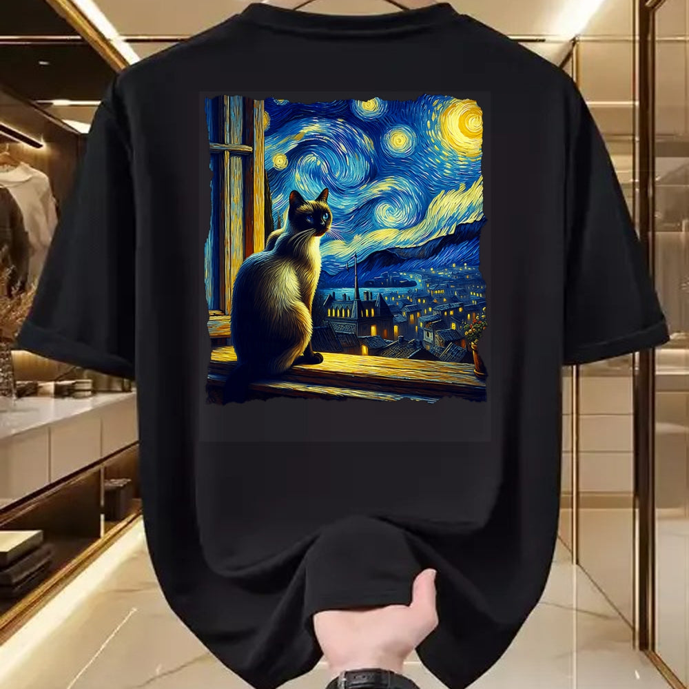Cat Love Shirt, Funny Cat Lover Gift UnisexT-Shirt/Hoodie/Sweatshirt HLT00 - Cat Siamese Cat Starry Night Siamese T-Shirt