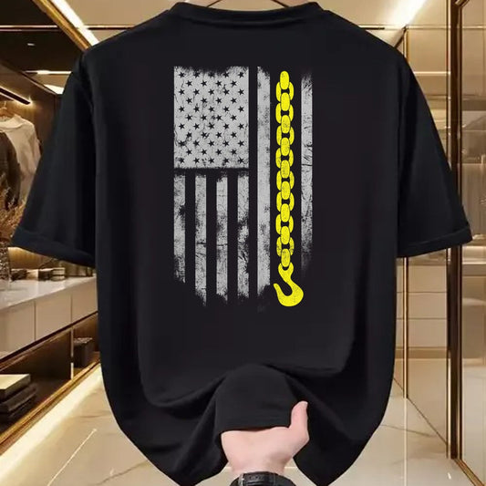 Best Truck Driver Life Shirt, Funny Trucker UnisexT-Shirt/Hoodie/Sweatshirt HLT00 - Yellow Tow Hook Chain Flag America Tow Truck Driver T-Shirt