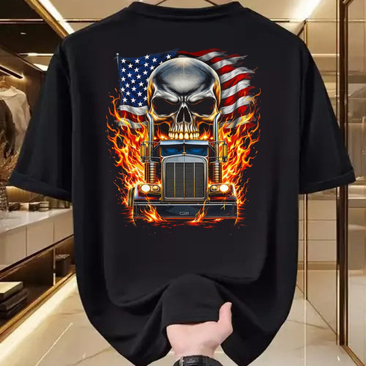 Best Truck Driver Life Shirt, Funny Trucker UnisexT-Shirt/Hoodie/Sweatshirt HLT00 - Trucker Patriotic American Flag Semi Truck Driver Skull T-Shirt (3)