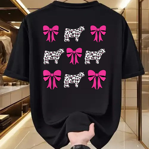 Best Farmer Life Shirt, Funny Farmer UnisexT-Shirt/Hoodie/Sweatshirt HLT00 - Show Steer Girl Cheetah Bows T-Shirt