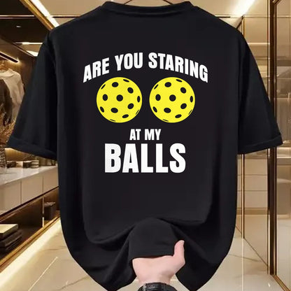 Funny Pickleball Shirt, Pickleball Lover Unisex T-Shirt/Hoodie/Sweatshirt HLT00 - are You Staring at My Balls Funny Pickle Ball T-Shirt