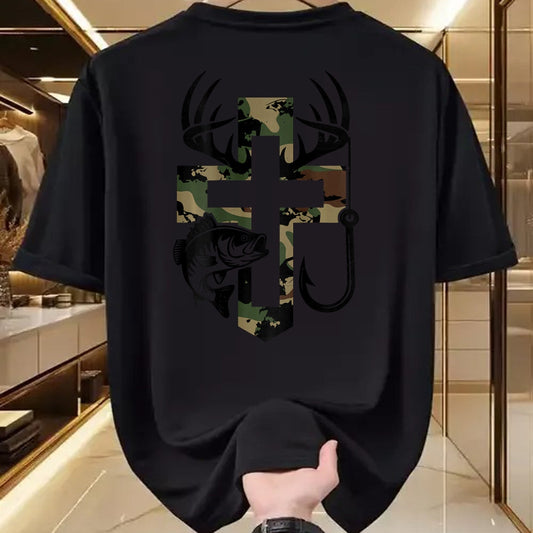 Funny Hunting Shirt, Gift For Hunting Lover Unisex T-Shirt/Hoodie/Sweatshirt HLT00 - Youth Camo Faith Hunting Fishing Cross Hook Christian Jesus T-Shirt