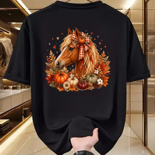 Best Horse Lover Shirt , Funny Horse UnisexT-Shirt/Hoodie/Sweatshirt HLT00 - Cute Horse Pumpkin Coquette Bow Autumn Fall Equestrian T-Shirt