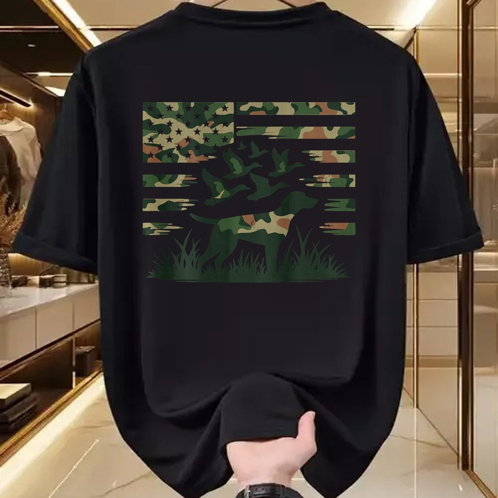 Funny Hunting Shirt, Gift For Hunting Lover Unisex T-Shirt/Hoodie/Sweatshirt HLT00 - Youth Camo Mallard Duck Hunting Dog Camouflage American Flag T-Shirt
