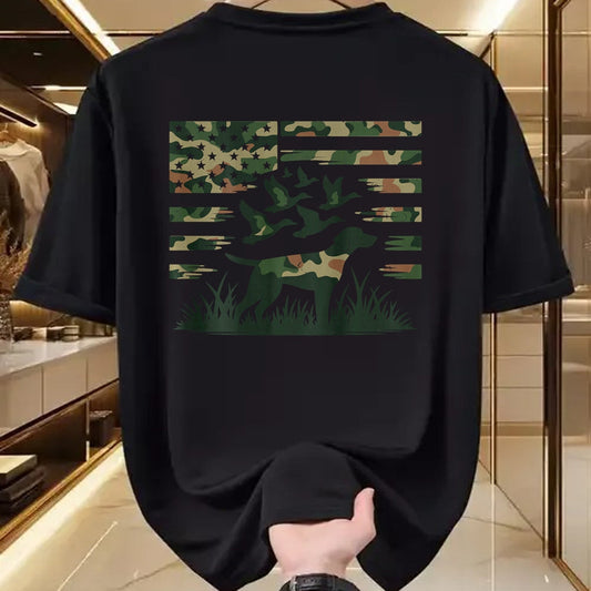 Funny Hunting Shirt, Gift For Hunting Lover Unisex T-Shirt/Hoodie/Sweatshirt HLT00 - Youth Camo Mallard Duck Hunting Dog Camouflage American Flag T-Shirt
