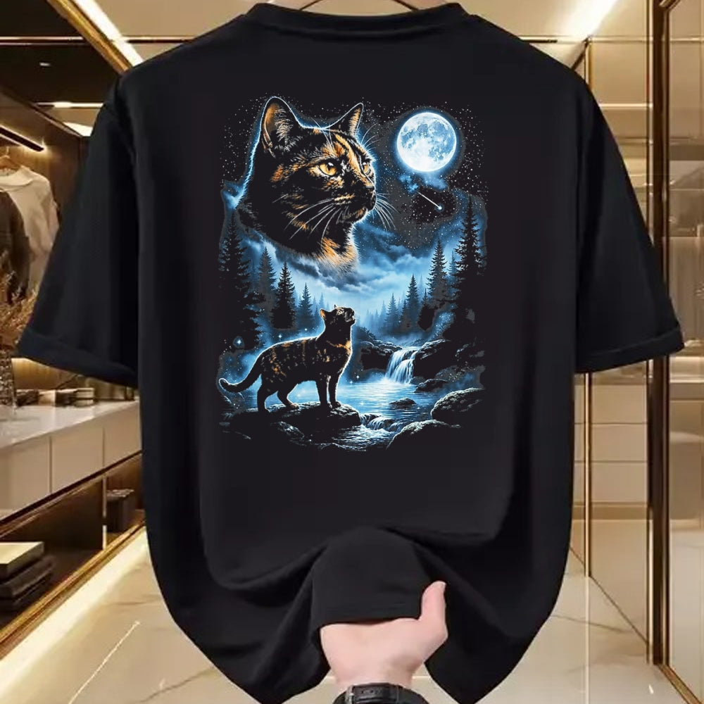 Cat Love Shirt, Funny Cat Lover Gift UnisexT-Shirt/Hoodie/Sweatshirt HLT00 - Tortoiseshell Cat Howling At Moon Celestial Parody Design T-Shirt, Men, Black, 3X-Large