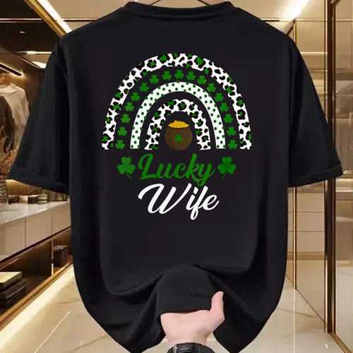 Best Wife Shirt, Wife and Husband Unisex T-Shirt/Hoodie/Sweatshirt HLT00 - Gift for wife T shirt, lucky wife   Womens Lucky Wife Rainbow St Patricks Day Lucky Wife V-Neck T-Sh