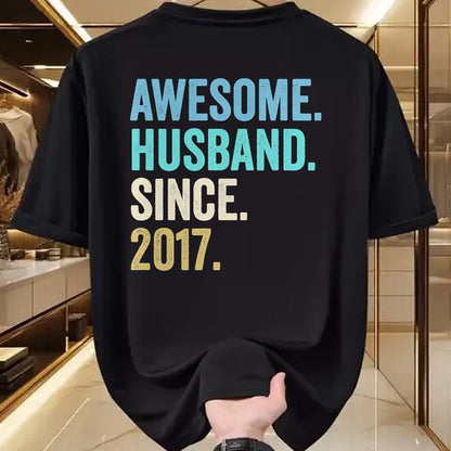 Best Wife Shirt, Wife and Husband Unisex T-Shirt/Hoodie/Sweatshirt HLT00 - Awesome Husband Since 2017 7th wedding anniversary 7 years T-Shirt (1)