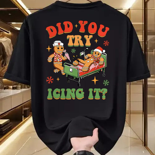 Funny Nurse Shirt, Nurse Unisex T-Shirt/Hoodie/Sweatshirt HLT00 - Retro ICU Nurse Christmas Gingerbread Did You Try Icing It T-Shirt