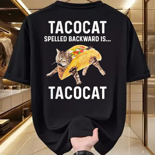 Cat Love Shirt, Funny Cat Lover Gift UnisexT-Shirt/Hoodie/Sweatshirt HLT00 - Tacocat Spelled Backward is Tacocat - Love Cat and Taco T-Shirt, Men, Black, Medium