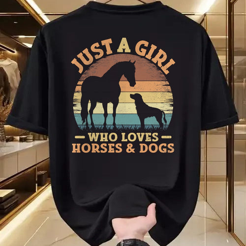 Dog Love Shirt, Dog Lover Gift T-Shirt/Hoodie/Sweatshirt HLT00 - Just A Girl Who Loves Horses and Dogs Women Girls T-Shirt