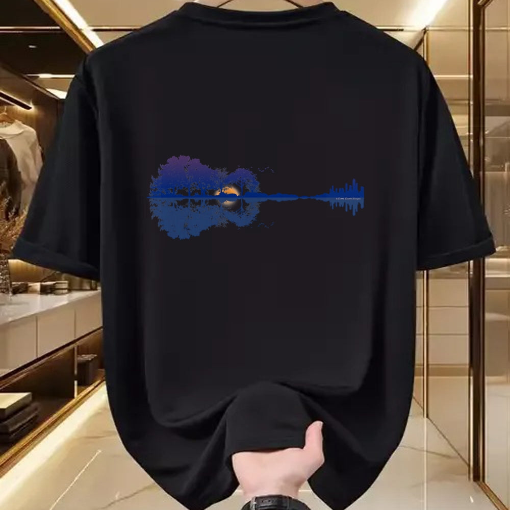 Guitar Lover Shirt, Funny Guitar UnisexT-Shirt/Hoodie/Sweatshirt HLT00 - Guitar Lake Reflections in Blue Music Lovers Guitar T-Shirt