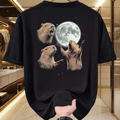 Cute Capybara Shirt, Funny Capybara Unisex T-Shirt/Hoodie/Sweatshirt HLT00 - Funny Capybara Howling at Moon Vintage 90s Graphic T-Shirt