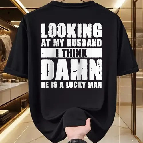 Best Wife Shirt, Wife and Husband Unisex T-Shirt/Hoodie/Sweatshirt HLT00 - Gift for wife T shirt, lucky wife   He is a Lucky Husband - Anniversary Gift - Man & Wife Raglan Bas