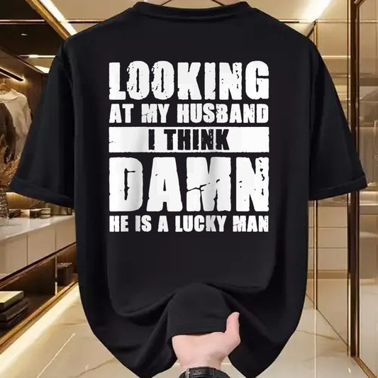 Best Wife Shirt, Wife and Husband Unisex T-Shirt/Hoodie/Sweatshirt HLT00 - Gift for wife T shirt, lucky wife   He is a Lucky Husband - Anniversary Gift - Man & Wife Raglan Bas