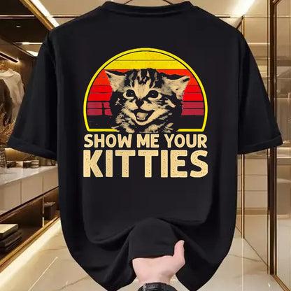 Cat Love Shirt, Funny Cat Lover Gift UnisexT-Shirt/Hoodie/Sweatshirt HLT00 - Show me Your Kitties Cat Lover Retro Vintage Sunset T-Shirt, Men, Black, 3X-Large