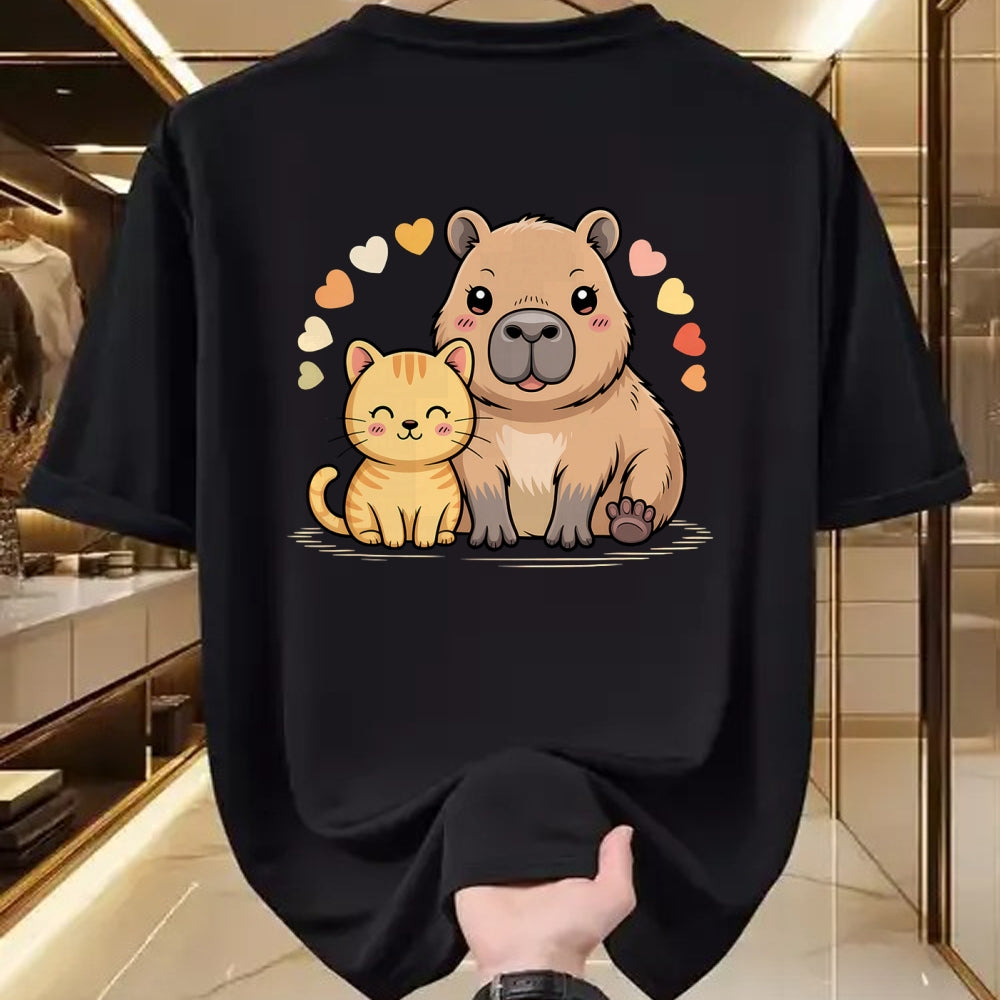 Cute Capybara Shirt, Funny Capybara Unisex T-Shirt/Hoodie/Sweatshirt HLT00 - Cute Cat and Capybara Friends Funny Pet Lovers Casual Wear T-Shirt