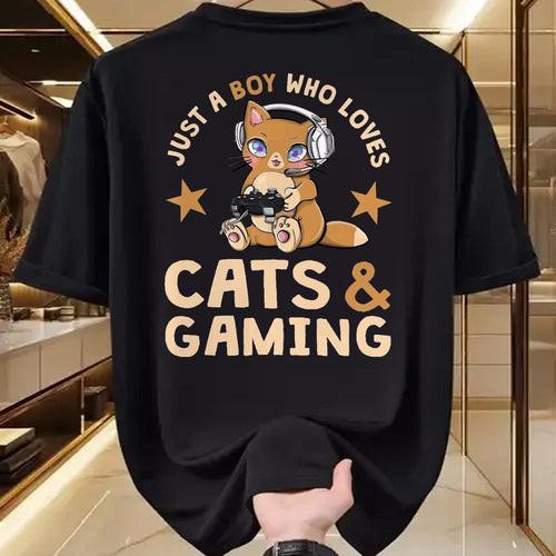 Cat Love Shirt, Funny Cat Lover Gift UnisexT-Shirt/Hoodie/Sweatshirt HLT00 - Just A Boy Who Loves Cats and Gaming Cute Gamer Cat T-Shirt, Men, Black, 3X-Large