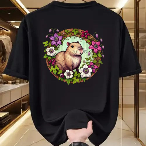 Cute Capybara Shirt, Funny Capybara Unisex T-Shirt/Hoodie/Sweatshirt HLT00 - Capybara floral Illustration Long Sleeve T-Shirt