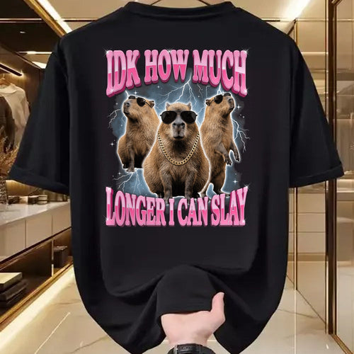 Cute Capybara Shirt, Funny Capybara Unisex T-Shirt/Hoodie/Sweatshirt HLT00 - IDK How Much Longer I Can Slay T-Shirt