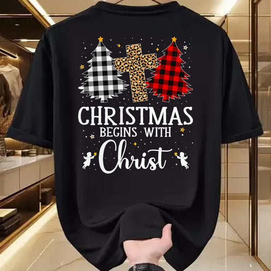 Christian Tee, Christian Faith Unisex T-Shirt/Hoodie/Sweatshirt HLT00 - Christmas Begins With Christ Jesus Cross Christian Christmas T-Shirt