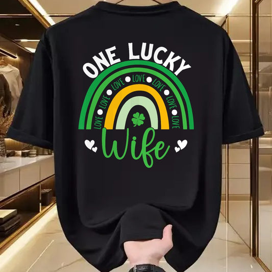 Best Wife Shirt, Wife and Husband Unisex T-Shirt/Hoodie/Sweatshirt HLT00 - Gift for wife T shirt, lucky wife   Womens One Lucky Wife Boho Rainbow Irish Saint Patrick's Day Tan (1)