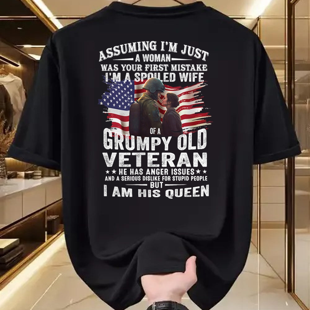 Best Wife Shirt, Wife and Husband Unisex T-Shirt/Hoodie/Sweatshirt HLT00 - Gift for wife T shirt, spoiled wife   Womens I'm A Spoiled Wife Of A Grumpy Old Veteran (On Back) V-