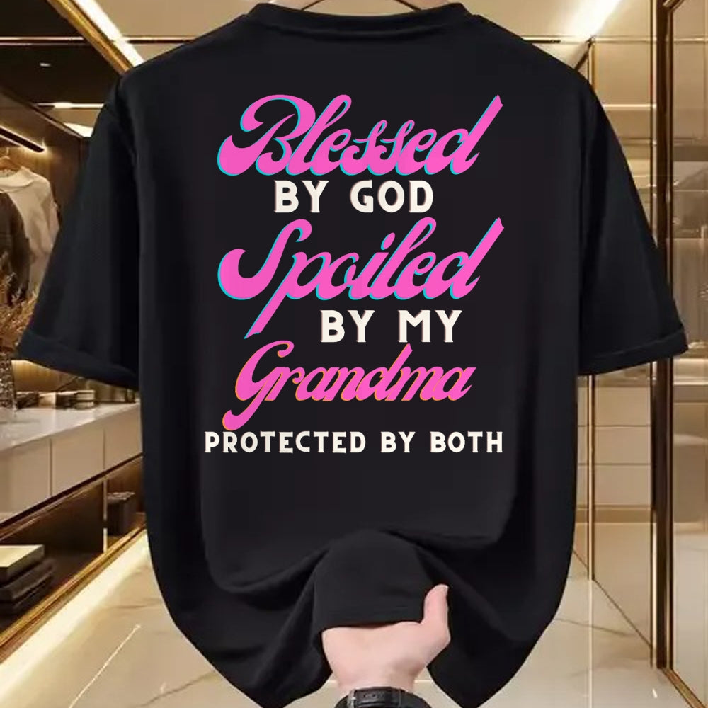 Best Grandma Shirt, Proud Grandma Unisex T-Shirt/Hoodie/Sweatshirt HLT00 - Blessed By God Spoiled By My Grandma Protected By Both T-Shirt