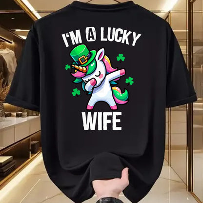 Best Wife Shirt, Wife and Husband Unisex T-Shirt/Hoodie/Sweatshirt HLT00 - Gift for wife T shirt, lucky wife   I'm a Lucky Wife Dabbing Cute Unicorn St. Patrick's Day T-Shirt (1)