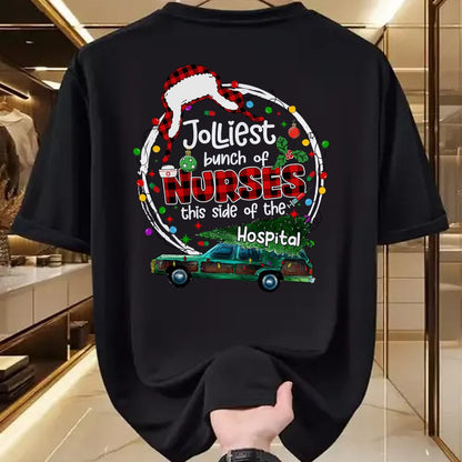 Funny Nurse Shirt, Nurse Unisex T-Shirt/Hoodie/Sweatshirt HLT00 - Jolliest Bunch Of Nurses This Side Of The Hospital Christmas T-Shirt