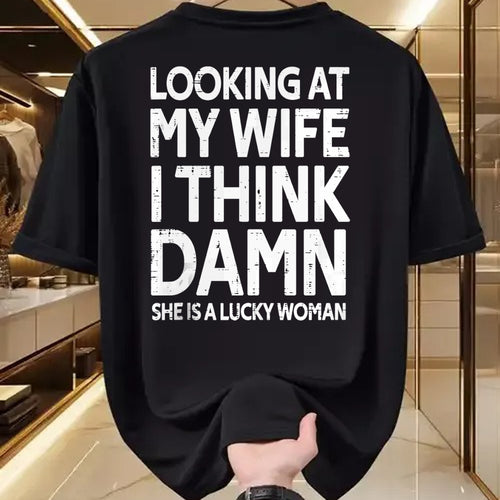 Best Wife Shirt, Wife and Husband Unisex T-Shirt/Hoodie/Sweatshirt HLT00 - Gift for wife T shirt, lucky wife   Funny My Wife Is A Lucky Woman Husband Gift Wife Themed Gift Tan