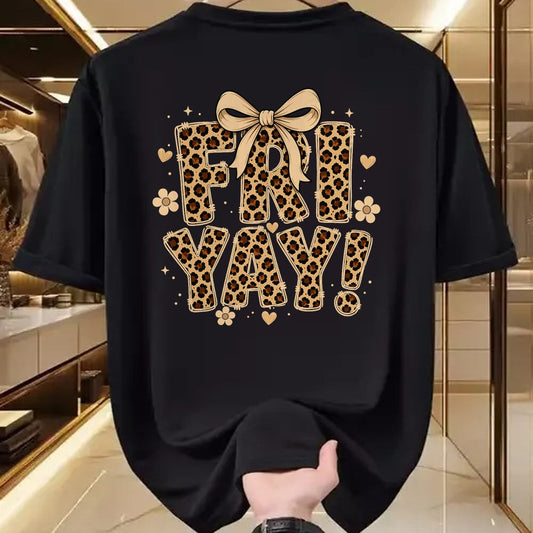 Best Teacher Shirt, Funny Teacher UnisexT-Shirt/Hoodie/Sweatshirt HLT00 - Happy Fri-Yay Friday Leopard Bow Teacher Back to School T-Shirt