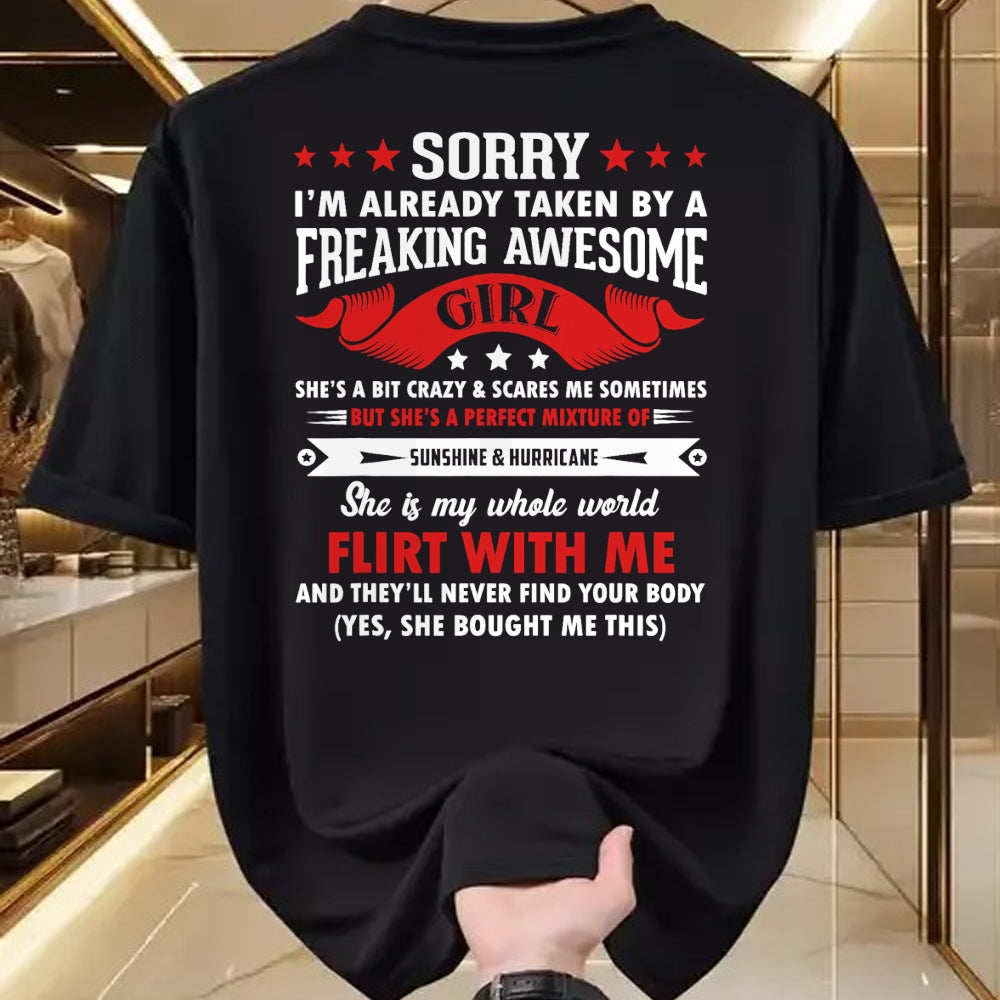 Best Wife Shirt, Wife and Husband Unisex T-Shirt/Hoodie/Sweatshirt HLT00 - Mens Sorry I'm Already Taken By Freaking Awesome Girl Funny T-Shirt