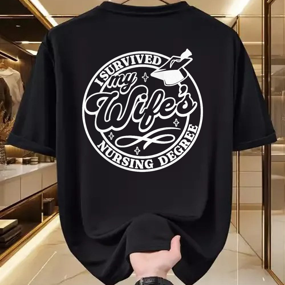Funny Nurse Shirt, Nurse Unisex T-Shirt/Hoodie/Sweatshirt HLT00 - I Survived My Wife's Nursing Degree Nurse - RN Graduation Premium T-Shirt