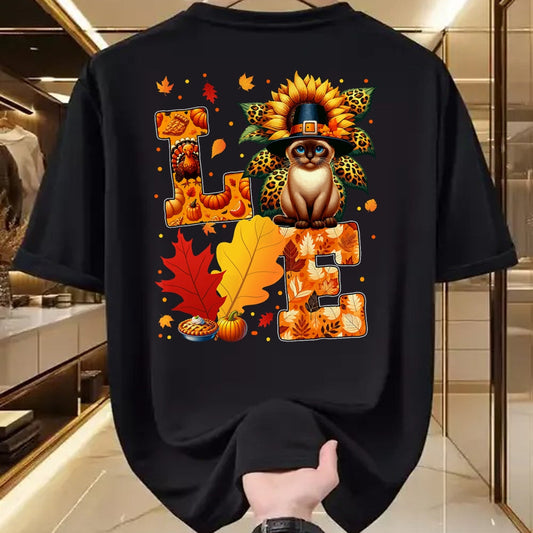 Cat Love Shirt, Funny Cat Lover Gift UnisexT-Shirt/Hoodie/Sweatshirt HLT00 - LOVE Thanksgiving Siamese Cat Costume Fall Leaves Sunflower T-Shirt for Men Women Kids