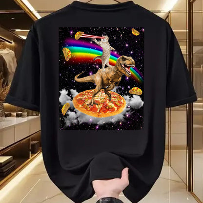 Cat Love Shirt, Funny Cat Lover Gift UnisexT-Shirt/Hoodie/Sweatshirt HLT00 - Galaxy Laser Cat on Dinosaur on Pizza with Tacos & Rainbow T-Shirt