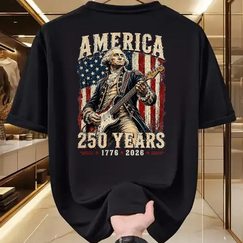 Guitar Lover Shirt, Funny Guitar UnisexT-Shirt/Hoodie/Sweatshirt HLT00 - Vintage George Washington Playing Guitar 250 Years America T-Shirt, Men, Black, 3X-Large