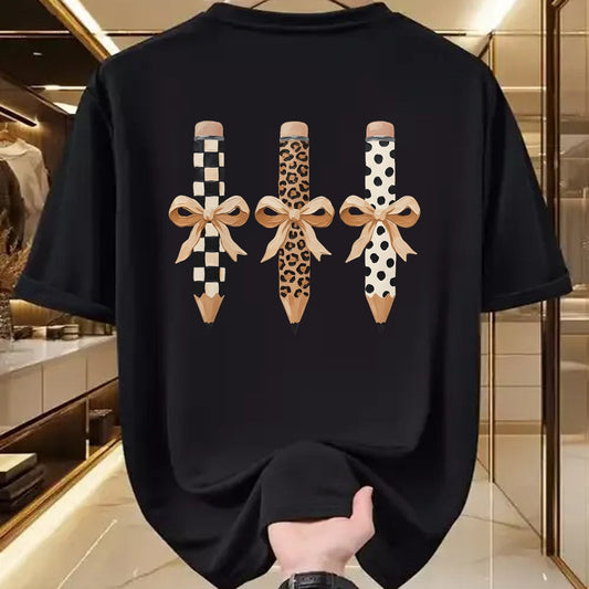 Best Student Shirt, Funny Back To School UnisexT-Shirt/Hoodie/Sweatshirt HLT00 - Preppy Leopard Pencil Bow Coquette Teacher Back to School T-Shirt