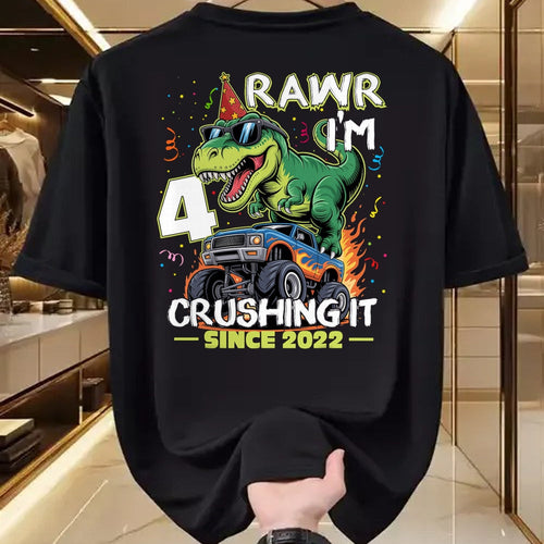 Best Dinosaur Lover Shirt, Funny Dinosaur UnisexT-Shirt/Hoodie/Sweatshirt HLT00 - 4th Birthday Monster Truck Dinosaur 4 Years Old Birthday Boy T-Shirt