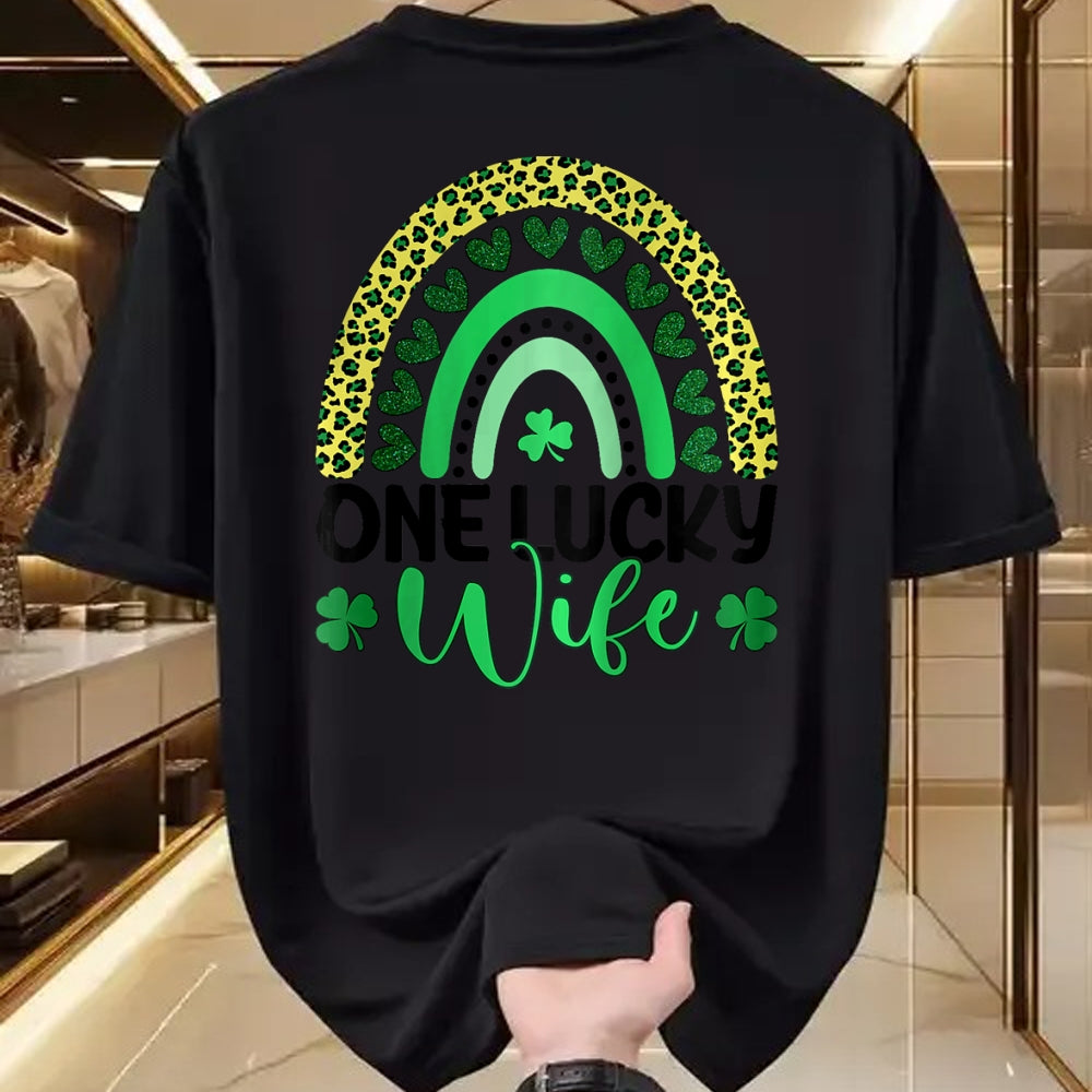 Best Wife Shirt, Wife and Husband Unisex T-Shirt/Hoodie/Sweatshirt HLT00 - Gift for wife T shirt, lucky wife   Womens One Lucky Wife Leopard Rainbow Saint Patrick's Day Raglan