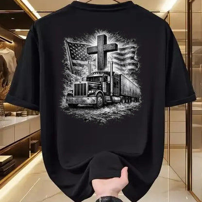 Best Truck Driver Life Shirt, Funny Trucker UnisexT-Shirt/Hoodie/Sweatshirt HLT00 - Trucker Patriotic American Flag Christian Cross Semi Truck T-Shirt