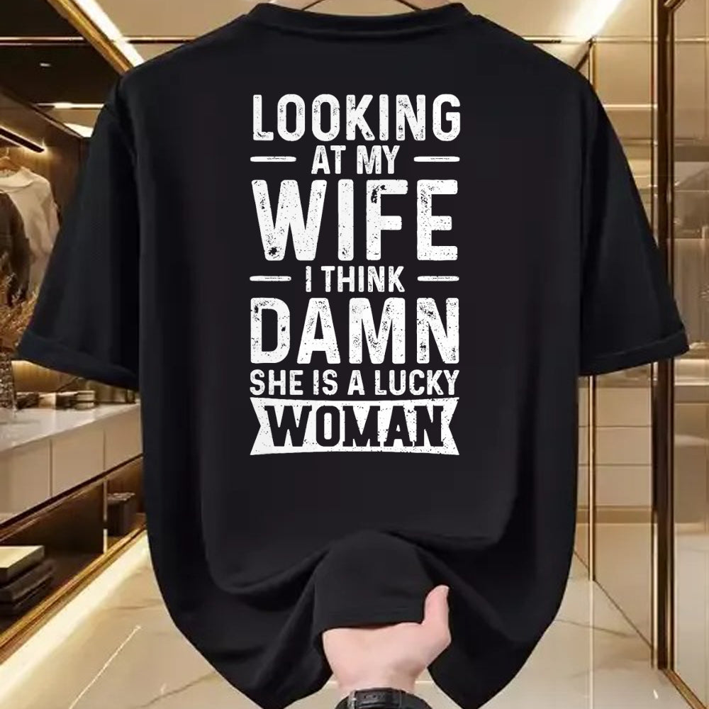 Best Wife Shirt, Wife and Husband Unisex T-Shirt/Hoodie/Sweatshirt HLT00 - Gift for wife T shirt, lucky wife   Looking At My Wife I Think Damn She Is A Lucky Woman T-Shirt (10)