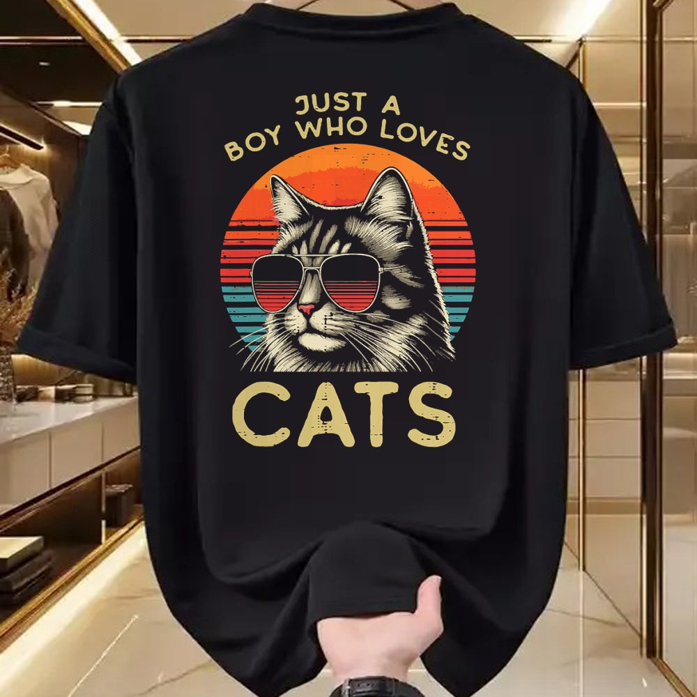 Cat Love Shirt, Funny Cat Lover Gift UnisexT-Shirt/Hoodie/Sweatshirt HLT00 - Just Boy Who Loves Cats Retro Kitten Kitty Boys Kids Men T-Shirt