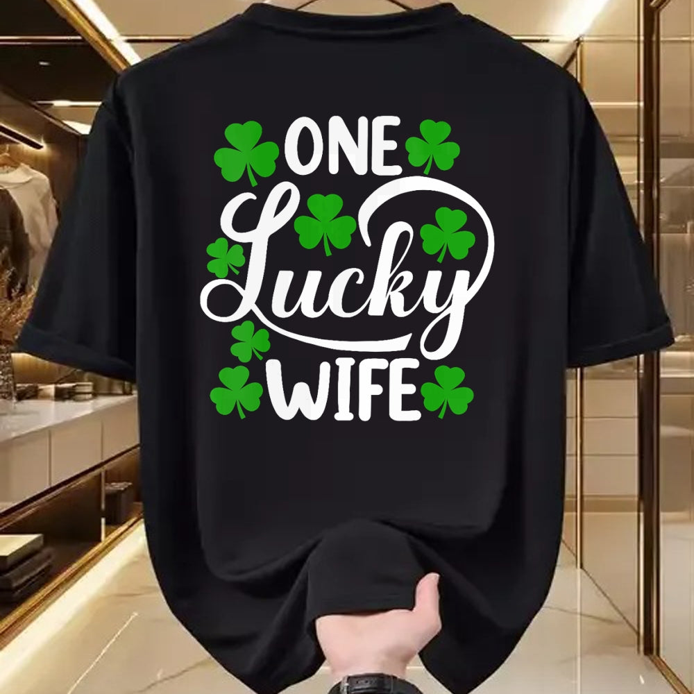 Best Wife Shirt, Wife and Husband Unisex T-Shirt/Hoodie/Sweatshirt HLT00 - Gift for wife T shirt, lucky wife   Womens One Lucky Wife Funny St Patrick's Day Shamrocks V-Neck T-