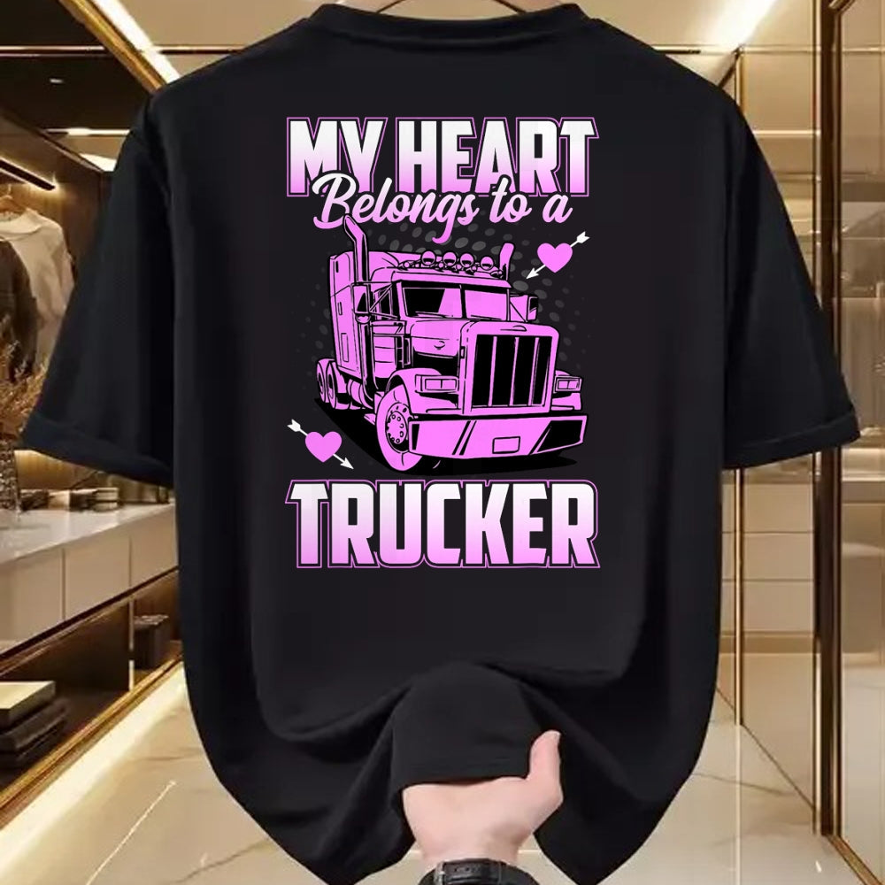 Best Truck Driver Life Shirt, Funny Trucker UnisexT-Shirt/Hoodie/Sweatshirt HLT00 - My Heart Belongs to A Trucker Funny Truck Driver T-Shirt
