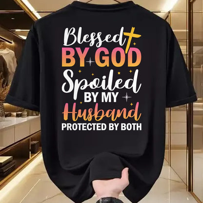 Best Wife Shirt, Wife and Husband Unisex T-Shirt/Hoodie/Sweatshirt HLT00 - Gift for wife T shirt, spoiled wife   Christian Wife Jesus Blessed By God Spoiled By My Husband Swea