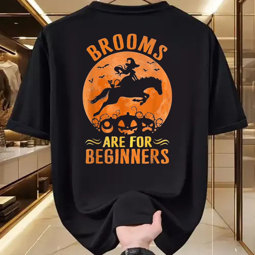 Best Horse Lover Shirt , Funny Horse UnisexT-Shirt/Hoodie/Sweatshirt HLT00 - Horses Equestrian Witch Halloween - Brooms are for Beginners T-Shirt, Women, Purple, Large