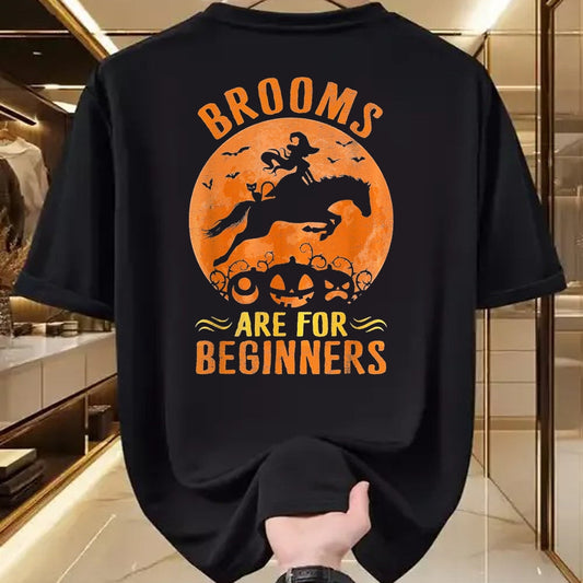 Best Horse Lover Shirt , Funny Horse UnisexT-Shirt/Hoodie/Sweatshirt HLT00 - Horses Equestrian Witch Halloween - Brooms are for Beginners T-Shirt, Women, Purple, Large