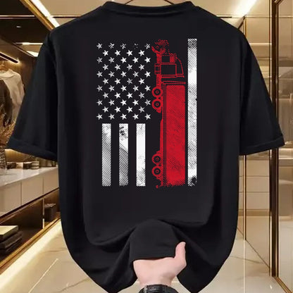 Best Truck Driver Life Shirt, Funny Trucker UnisexT-Shirt/Hoodie/Sweatshirt HLT00 - US American Flag Semi Truck Driver 18 Wheeler Trucker Gift Short Sleeve T-Shirt (1)