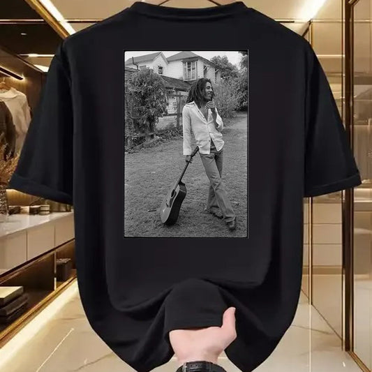 Guitar Lover Shirt, Funny Guitar UnisexT-Shirt/Hoodie/Sweatshirt HLT00 - Bob Marley x David Burnett Black & White Guitar Photo T-Shirt